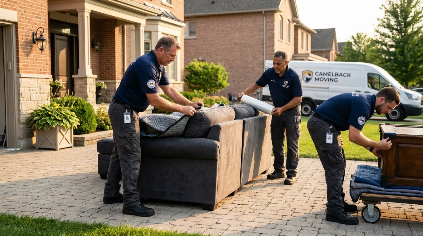 Large estate moving crew wrapping furniture in Sabina, OH